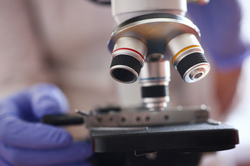 The head microscope on the background of