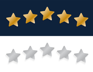 Five golden rating star vector illustration in white background.