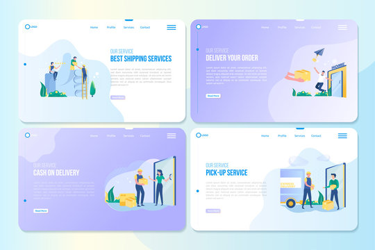 Set of landing page with delivery service concept