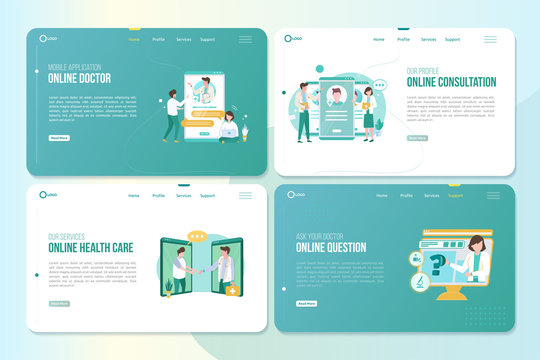 Set of landing page with illustration of online doctor concept