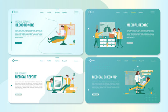 Landing page package with illustration of online medical services