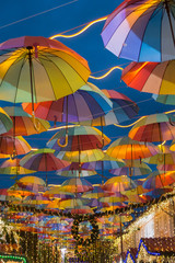 Fototapeta na wymiar Colorful Umbrella Hanging on Ceiling Decoration 