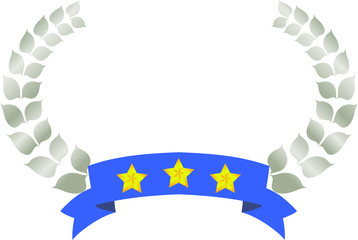 Wide Round frame of Silver laurel and three star Ribbon