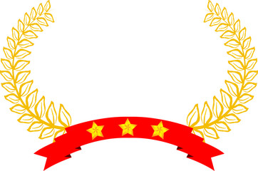 Wide Round frame of Gold laurel and three star Ribbon