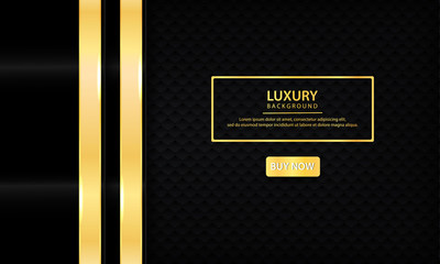 Luxury black abstract background. Textured with realistic golden line, geometric pattern and overlap layer. Modern background.