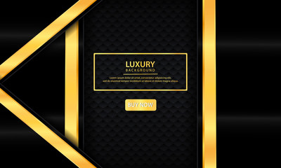 Luxury black abstract background. Textured with realistic golden line, geometric pattern and overlap layer. Modern background.