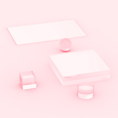 3d pink rose pastel minimal studio background. Abstract 3d geometric shape object illustration render.  Display for cosmetics and beauty fashion product.