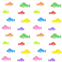 The vector seamless pattern. Cute colourful fish pattern. Vector for wallpaper, child apron, fabric, textile pattern. Endless print. Background illustration vector.