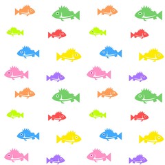 The vector seamless pattern. Cute colourful fish pattern. Vector for wallpaper, child apron, fabric, textile pattern. Endless print. Background illustration vector.