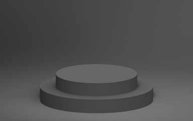 3d gray black cylinder podium minimal studio background. Abstract 3d geometric shape object illustration render. For business product presentation.
