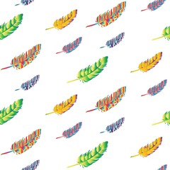 The vector seamless pattern. Cute colourful feather pattern. Vector for wallpaper, child apron, fabric, textile pattern. Endless print. Background illustration vector.