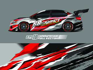 Drift car graphic livery design vector. Graphic abstract stripe racing background designs for wrap cargo van, race car, pickup truck, adventure vehicle. Eps 10 © zoulgraphic