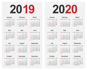 Calendar 2019 and 2020 year design template