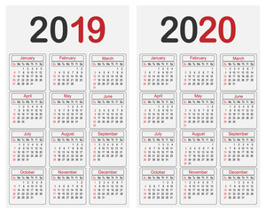 Calendar 2019 and 2020 year design template