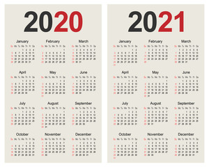 Calendar 2020 and 2021 year design template