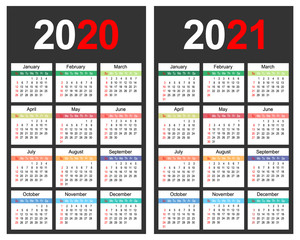 Calendar 2020 and 2021 year design template