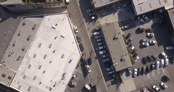 4k drone aerial downtown los angeles with traffic, bikes, skyline, city hall, police building