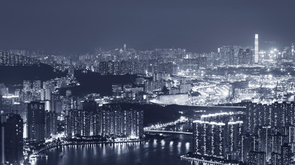 Plakat Aerial view of Hong Kong city at night