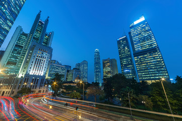 Fototapeta premium Night traffic and skyline of Hong Kong city