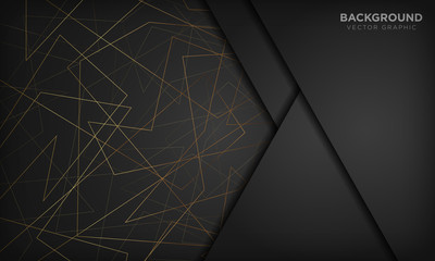 Black abstract background with gold lines. Modern technology concept. Vector illustration.