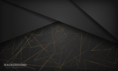 Black abstract background with gold lines. Modern technology concept. Vector illustration.