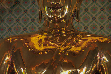 close-up beautiful old golden buddha thailand