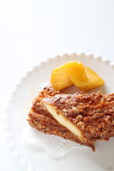 Crispy puff cream in half served with mango