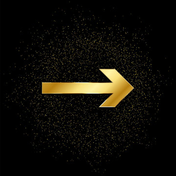 Arrow gold vector icon. Vector illustration of golden particle background