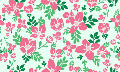Fototapeta premium Rose pink flower background for Romantic valentine, with beautiful leaf and flower drawing.