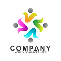 community care vector, people group, social relationship icon, charity symbol, human caring, kids and adoption logo, people teamwork, colorful and circular people logo design template
