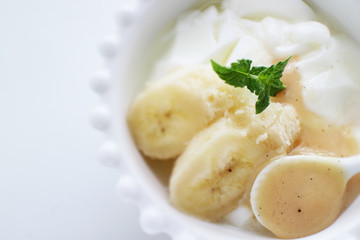 Vanilla Condense milk and Banana yogurt for healthy dessert 
