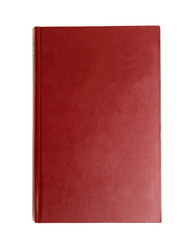 Old book with vintage red cover isolated on white, top view