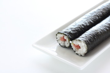 Japanese food, tuna and seaweed rice sushi roll