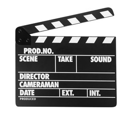 Clapper board isolated on white. Cinema production