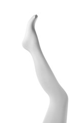 Leg mannequin in tights on white background