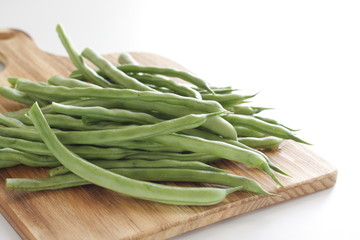 freshness green bean on wooden chopping board