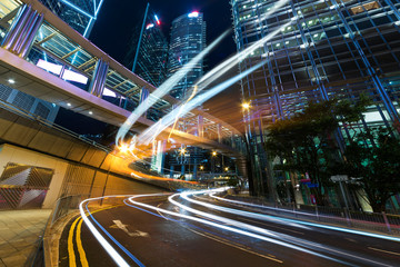Fototapeta na wymiar Night traffic in midtown of Hong Kong city