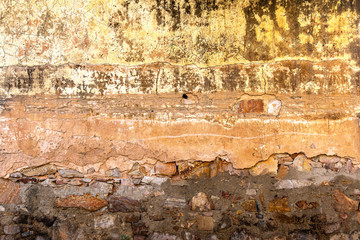 Grunge old brick wall  yellow color of background and texture.