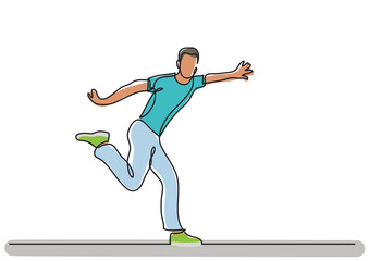 continuous line drawing of happy running young man