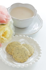 Tea leaves cookie and tea for snack food