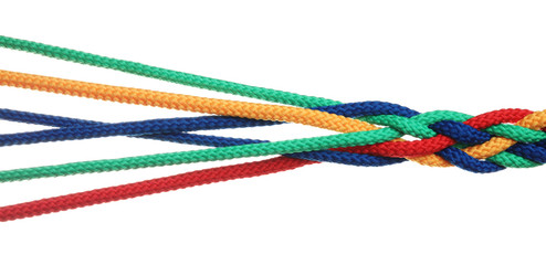 Braided colorful ropes isolated on white. Unity concept