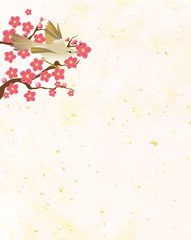 梅：梅　3月　鶯　和風　フレーム　背景　フレーム枠　手描き　水彩