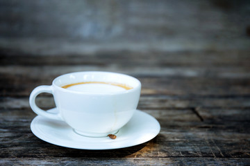 Coffee cup on table.