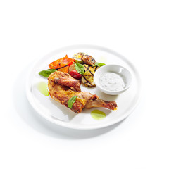 Tapaka or Tabaka Chicken with Grilled Vegetables