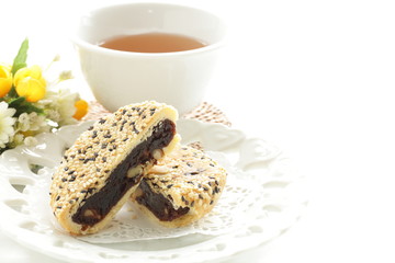 Chinese confectionery, black sesame paste cake on dish