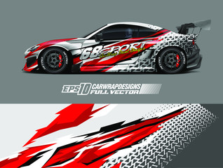 Drift car graphic livery design vector. Graphic abstract stripe racing background designs for wrap cargo van, race car, pickup truck, adventure vehicle. Eps 10