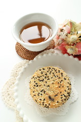 Chinese confectionery, black sesame paste cake on dish