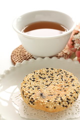 Chinese confectionery, black sesame paste cake on dish
