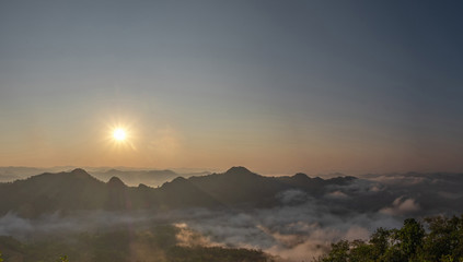Dawn on Doi Pha Ngam, Lampang Thailand. Landscape of beautiful. view of high mountains
