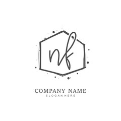  Handwritten initial letter N F NF for identity and logo. Vector logo template with handwriting and signature style.